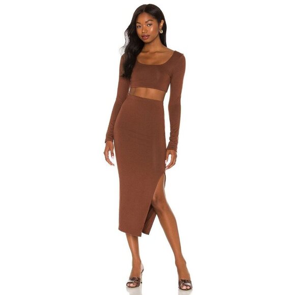 RE ONA Square Neck Crop Top in Chocolate Large New Womens Long Sleeve Blouse - Picture 8 of 8